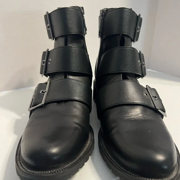 Blondo Camila Waterproof Black Leather Triple Buckle Moto Boots 9 - Picture 8 of 12